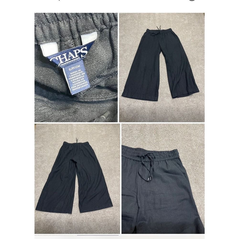Chaps pull on wide leg pants womens sz small black linen trousers minimalistic